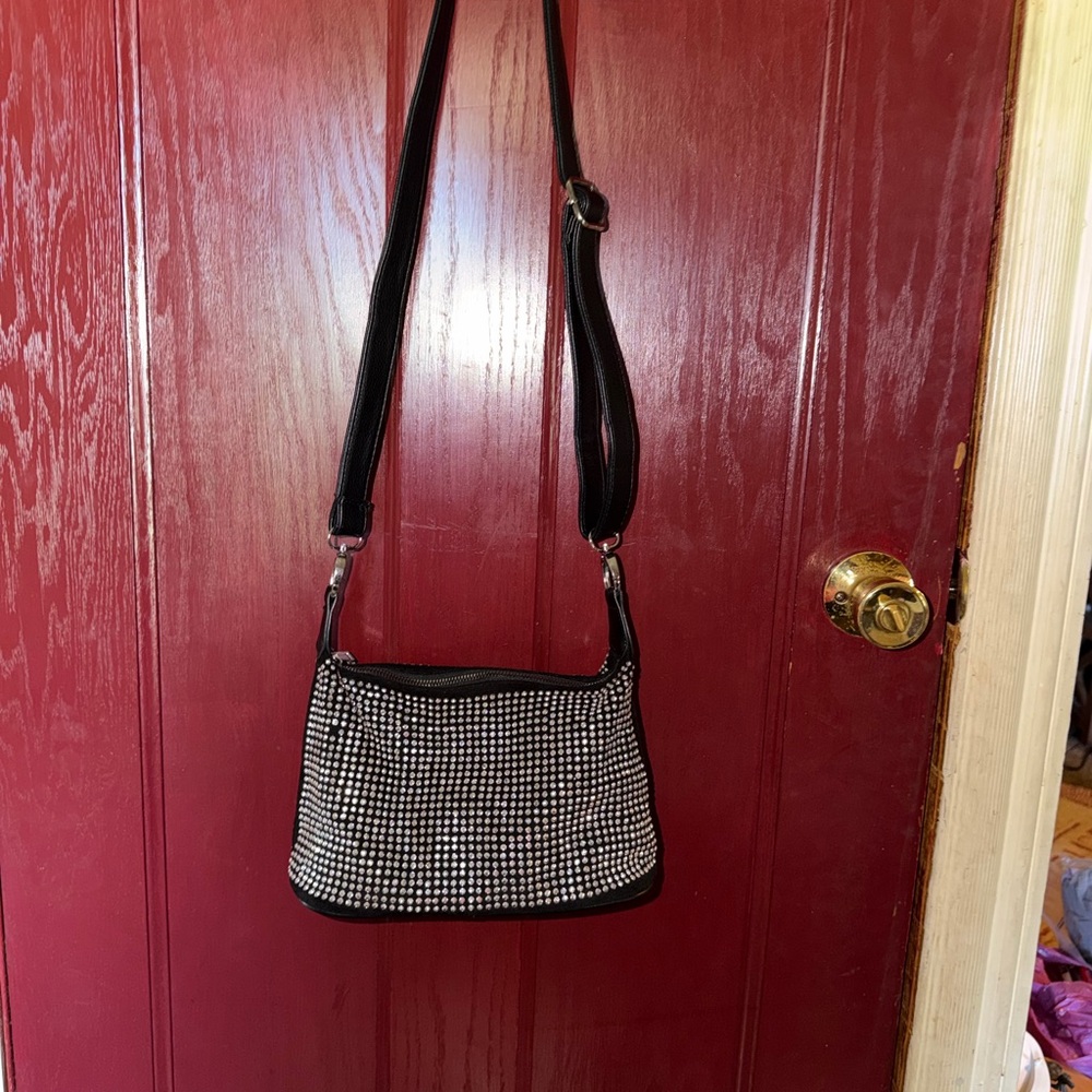 Black Rhinestone Crossbody Bag - Sparkle Accent Shoulder Purse